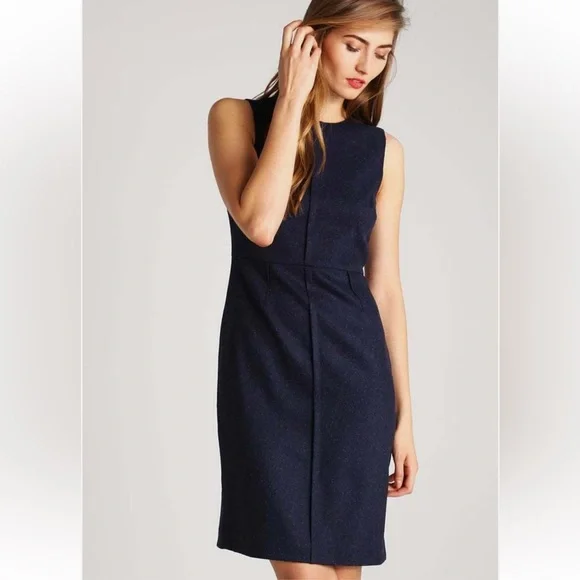 Banana Republic • Pleated Flannel Dress sleeveless sheath navy blue tweed size 2 - Picture 7 of 9